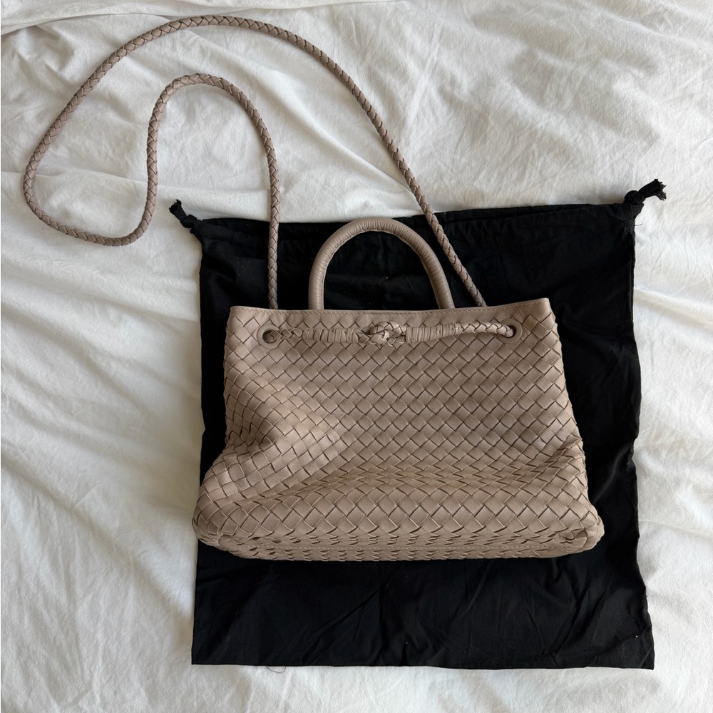 Quince Taupe Italian Leather Handwoven Satchel